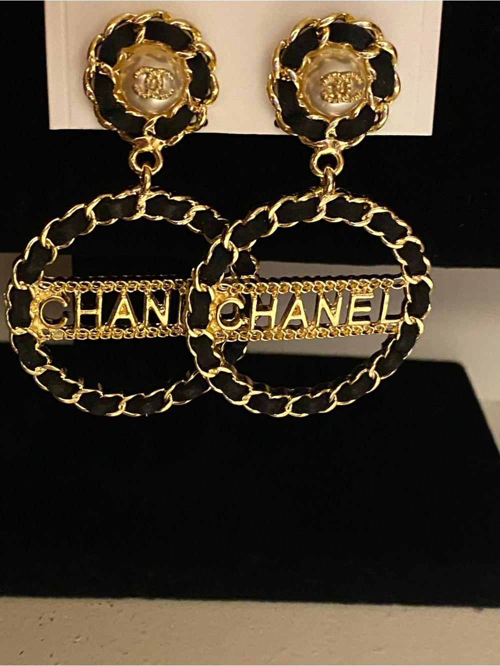 Fashion Jewelry Black and Gold Logo C-C Luxury Hoop Drop Earrings